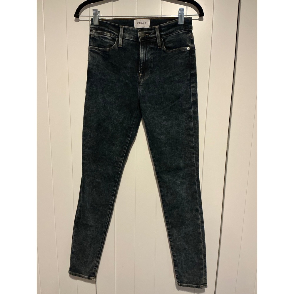 FRAME Le High Skinny Jeans Women's Size 25‎ Grey Acid Wash Denim